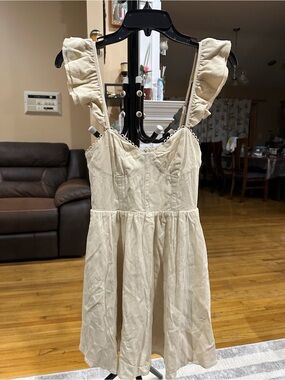 Francesca's Collections Cream Ruffle-Shoulder Sundress